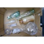 A mixed collection of items to include glass decanter, vintage glass bottles etc ( 1 tray)