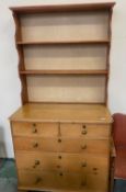 Pine chest of 2 short / 3 Long drawers with later plate rack above 106cm W, 79cm H