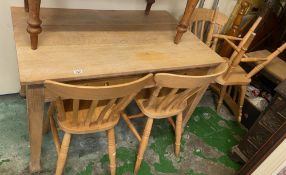 Vintage farmhouse Pine Kitchen Table with 2 drawers and 4 matching chairs Table - 122cm W x 74cm D x