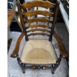 Titchmarsh and Goodwin Solid Oak Refectory Dining Table together with 6 Oak Rush seated Dining