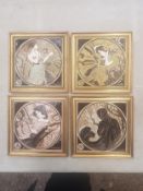 A set of 4 framed Maws Four season tiles