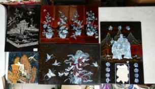 A collection of Oriental Inspired Lacquered Panels(7)