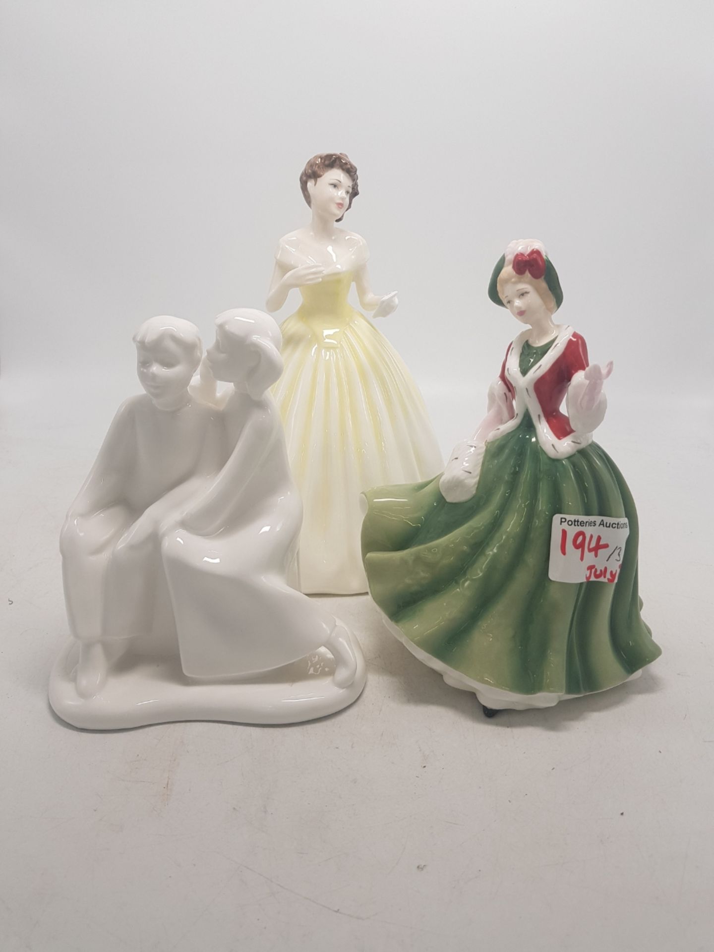 Royal Doulton figures to include Christmas Day HN4757, The Secret HN4560, Thinking of you HN4585