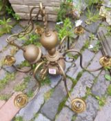 Vintage Flemish Style Brass & Copper 5 branch chandelier, diameter 53cm