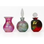 Three Art Glass items including Phoenician glass perfume bottle, tallest 14cm(3)