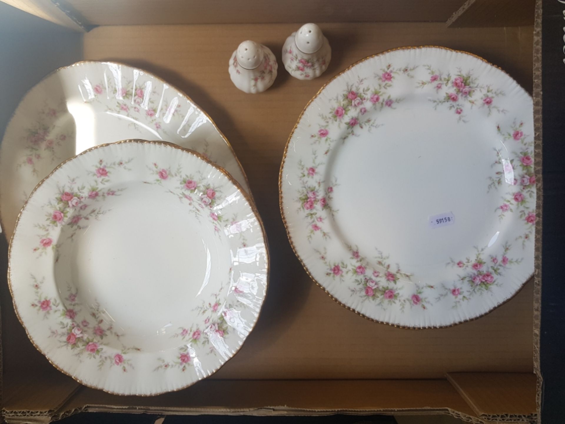 Paragon Victoriana Rose Patterned Dinnerware Items to Include 6 Rimmed Soup Bowls, 1 Oval Platter, 1