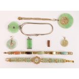 Interesting group of Chinese style silver, gold & gilt mounted jade and similar jewellery & a