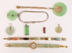 Interesting group of Chinese style silver, gold & gilt mounted jade and similar jewellery & a