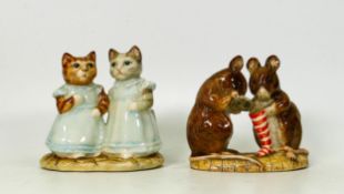 Royal Albert Beatrix Potter figures Mitten and Moppet and the Christmas Stocking . Boxed
