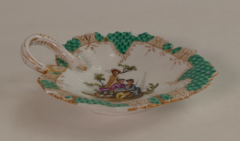 Meissen, Helena Wolfsohn trinket dish in the form of a leaf with decoration after Watteau - Image 3 of 3