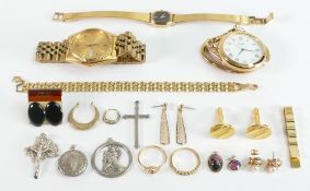 Seiko ladies & Gents watch, modern pocket watch, assortment of non gold costume jewellery, cuff