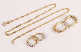 9ct gold chain, together with 2 x pairs 9ct gold earrings, gross weight 5g.