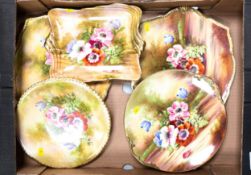Royal Winton anemone handpainted items to include shallow bowl, tray, plates etc. To include