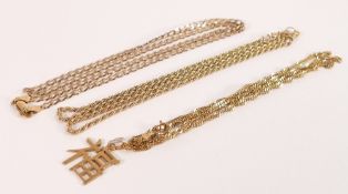Three 9ct gold neck chains, and a 9ct gold pendant, gross weight 13.2g.