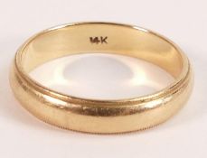14k gold wedding band / ring, marked 14k & tested as 14ct gold. Ring size U, weight 5.15g
