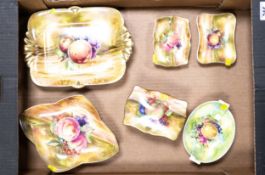 Royal Winton handpainted fruit patterned items to include pin dishes, lidded box etc . To include