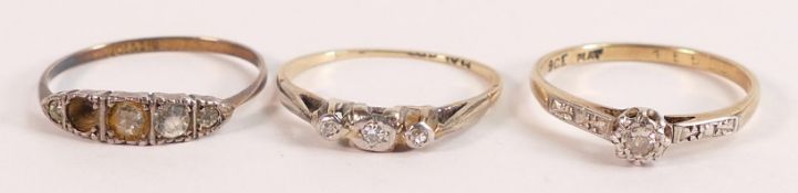 Two x 9ct gold & diamond rings, both with worn shanks, weight 3.28g, together with a 9ct gold &