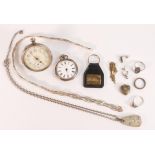 Two silver pocket watches & silver key fob, gents watch .800 silver, missing bow & not working,