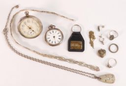 Two silver pocket watches & silver key fob, gents watch .800 silver, missing bow & not working,