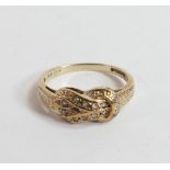 9ct gold ladies buckle ring set with, size L,2g.