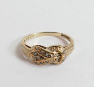 9ct gold ladies buckle ring set with, size L,2g.
