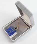 9ct gold hallmarked sapphire & white stone pendant (16mm high), together with 9ct gold fine chain