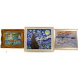 Local artist: Warren Armstrong (1957- ), three framed paintings to include 'A Copy of Starry Night