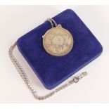 Sterling embossed medal and chain with the 12 days of Christmas, 58.7g, boxed.