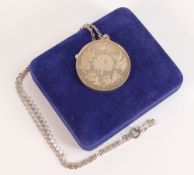 Sterling embossed medal and chain with the 12 days of Christmas, 58.7g, boxed.