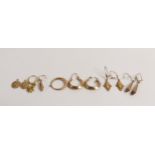 A collection of 9ct gold earrings, 7.9g.