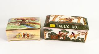Crown Devon musical hunting scene box signed W Lamonby together with an embossed Tally Ho lidded