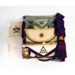 Leather bound masonic case, containing regalia, medal and documents etc.