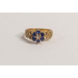 9ct gold ring set with blue stones, size N/O, 2.7g.