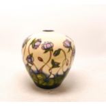 Moorcroft Hepatica vase designed by Emma Bossons. Height 17cm, dated 2000. Boxed