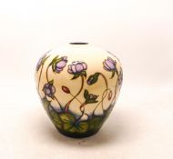 Moorcroft Hepatica vase designed by Emma Bossons. Height 17cm, dated 2000. Boxed