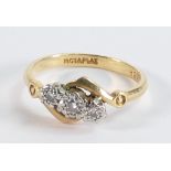 18ct gold and platinum set 3 stone diamond ring, ring size O, weight 3.53g.