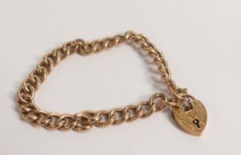 9ct rose gold hollow bracelet with heart clasp, 12.2g.