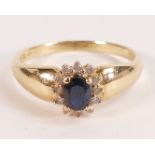 14ct gold ladies sapphire & diamond ring, size P, 2.9g.