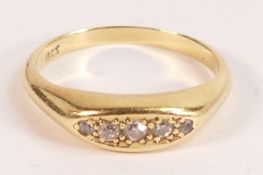 18ct gold and 3 stone diamond ladies dress ring, size M, weight 4.17g.