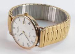 9ct gold gents wristwatch Rotary Date Elite quartz movement watch, hallmarked to reverse of case.