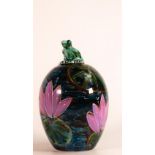 Anita Harris frog on lily delta vase. Height 15cm Gold signed to base