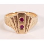 18ct gold & ruby ring size S/T, marked 18c and tested as 18ct gold. Gross weight 6.31g.