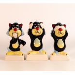 Lorna Bailey set of three wise monkey cats Hear, See, Speak no evil (3)