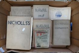 7 books relating to WWII period naval navigation, some bound in sail cloth for protection,