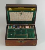 19th century rosewood sewing box, with brass, abalone & mother of pearl decoration / inlay. Measures