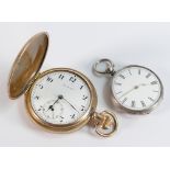 Dennison gold plated full Hunter pocket watch together with a small Silver pocket watch. (2)