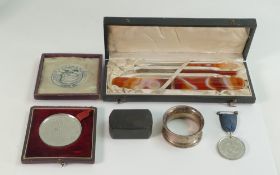 Group of collectables including hallmarked silver, comprises; Cased agate pen, pencil & ruler set (