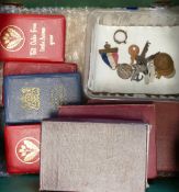 Five x post office & bank metal money bank savings books, some associated keys, cigarette