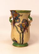 Crown Devon Fieldings Art Deco vase decorated with gilt and enamel stylised trees. Marked M264 to
