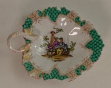 Meissen, Helena Wolfsohn trinket dish in the form of a leaf with decoration after Watteau